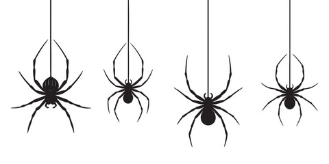 Creepy hanging spider silhouettes for Halloween decorations and spooky designs, creating a scary and thrilling atmosphere with arachnids