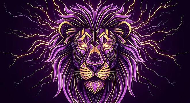 Majestic Lion with Electric Aura - A Powerful and Vibrant Illustration.