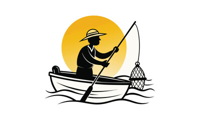 Fisherman in Boat at Sunrise