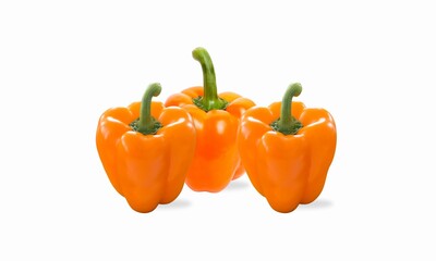 Fresh Bulgarian Orange Bell pepper Vegetable Isolated on White Background. Trendy Organic Ripe Bell Peppers Vegetable. Healthy Food, Healthy Lifestyle, Capsicum, Healthy Eating, Top View