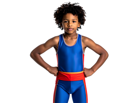 Confident Young African American Child Wrestler Posing Proudly, isolated on transparent background, PNG