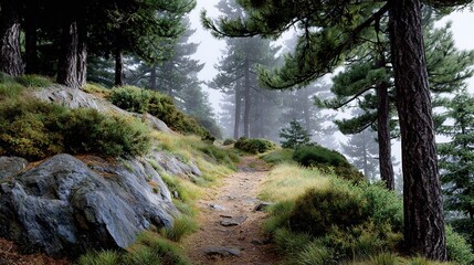 Fototapeta premium Green trees frame a majestic waterfall cascading down rock into a river in the summer forest landscape