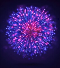 Vibrant Blue and Pink Fireworks Bursting in Night Sky Celebration.