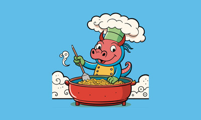 Pig Chef Cooking Cartoon Illustration