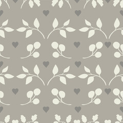 Obraz premium Seamless floral pattern with leaves and hearts. Vector illustration.