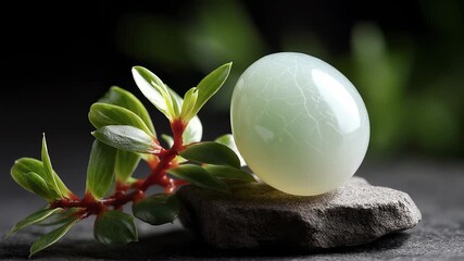 Jade Egg and Green Plants Complement Each Other, Showing Eastern Artistic Conception