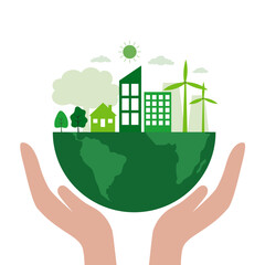 People Characters trying to Save Planet Earth. Woman and Man Planting and Watering Trees, Measuring Planet Temperature. Global Warming and Climate Change Concept. Flat Cartoon Vector Illustration.