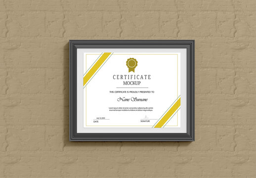Certificate on Wall Mockup Template