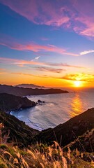 Golden Sunset Over Coastal Cliffs and Ocean