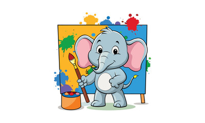 Cute Baby Elephant Painting Illustration