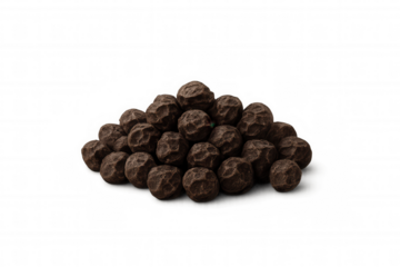 Dark chocolate pralines arranged in a tempting mound, offering sweet indulgence and gourmet confectionery