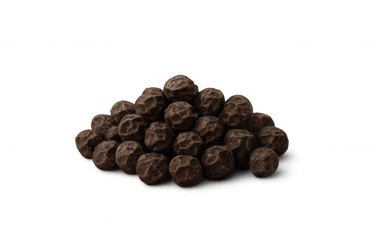 Dark chocolate pralines arranged in a tempting mound, offering sweet indulgence and gourmet confectionery