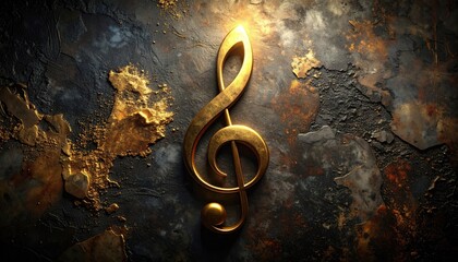 Golden Treble Clef on Dark Textured Background