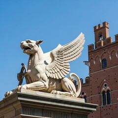 Naklejka premium Griffin Statue in Siena, Italy - A Symbol of History and Art.
