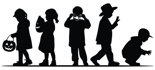 Halloween Silhouette: Children in silhouette costumes get ready for Halloween fun. Capturing the spooky spirit and whimsical imagery of this festive season.