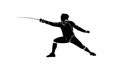 Dynamic fencer silhouette poised in attack, embodying sportsmanship and focus