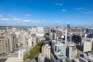 富山市街の俯瞰風景　市役所展望台から望む晴天のまちなみ