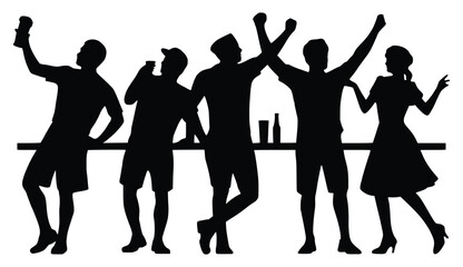 Night Out silhouette: A group of friend is enjoy the night out with music. A vibe that's all about fun, friendship, and unforgettable memories. 