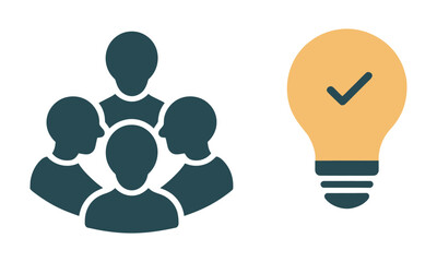 Team Brainstorming and Successful Idea Icon Set, vector illustration