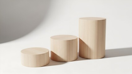 Minimalist Beige Cylinder Display Stands on White Seamless Background