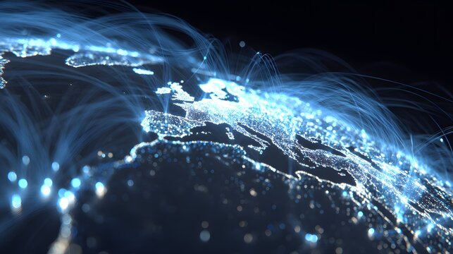 Global network of online stores visualized in blue light - Powered by Adobe