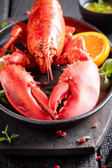 Cooked red lobster as a low-calorie meal.