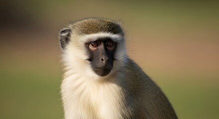 Obraz premium Portrait of a Vervet Monkey in Natural Habitat, Close-Up View.