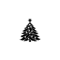 Christmas tree with lightings, silhouette vector illustration 