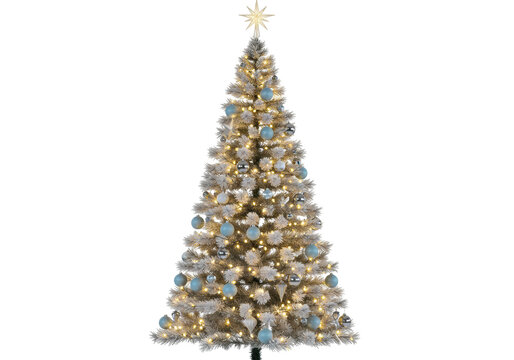 Isolated Christmas tree decorated with ornaments and lights, holiday season celebration