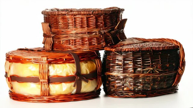 Rustic Wicker Baskets with Cheese and Nuts Display