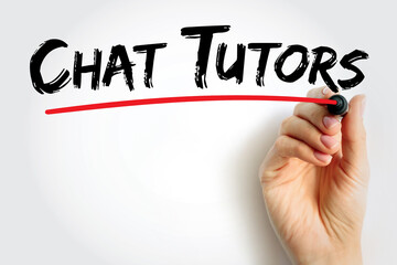 Chat Tutors text written with brush font and red underline drawn by hand. Concept for conversational AI educators, digital teaching assistants, and intelligent tutoring systems