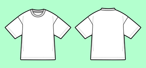 Oversized Boxy T-Shirt Fashion Flat Sketch Technical Drawing Vector