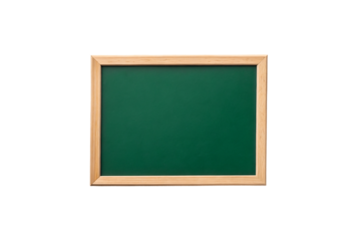 Green chalkboard with wooden frame landscape orientation blank, isolated on a transparent background