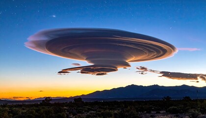 Nocturnal Lenticular Cloud Formation Over Desert Landscape