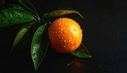 Orange Fruit with Dew Drops on Dark Background