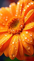 Orange Gerbera Daisy Flower with Water Droplets