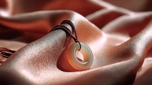 Close-up of Peace Buckle Jade Pendant on Silk Background