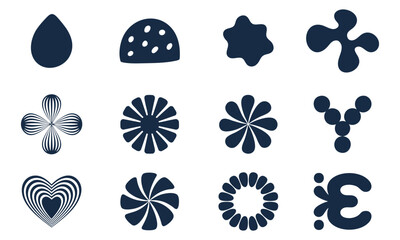 Abstract Organic Icons Featuring Flowers, Hearts, and Symmetrical Motifs