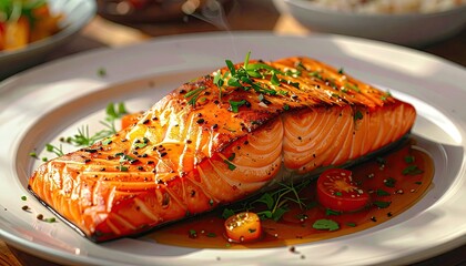 Pan-Seared Salmon Fillet with Glaze and Herbs
