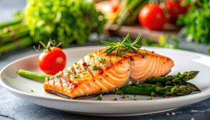 Pan-Seared Salmon with Asparagus and Cherry Tomatoes