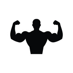 Fitness athlete flexing arms silhouette vector  
