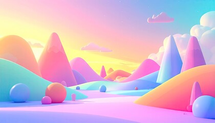 Pastel Landscape with Rolling Hills and Soft Clouds