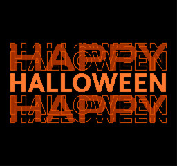 Orange Flat Style Abstract Motion Graphics Typography of "Happy Halloween" on Black Backdrop, Pixel Art Style Illustration