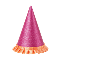 Isolated party hat in pink with orange ruffles for a celebration, special occasion