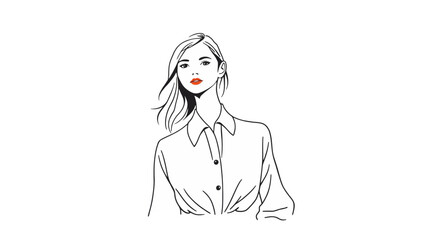 A stylish illustration of a woman with flowing hair, wearing a button-down shirt.