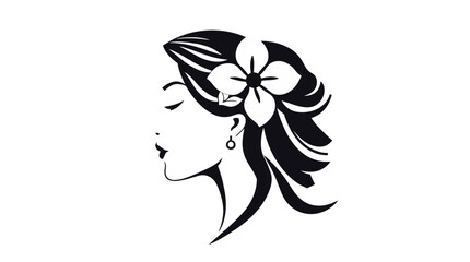 Elegant silhouette of a woman with a flower in her hair, profile view.