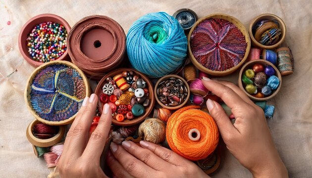 variety of haberdashery colourful accessories and hands