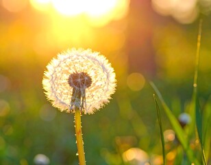 Fototapeta premium Dandelion Seed Head in Golden Sunlight - A Moment of Serenity.