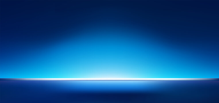 Abstract gradient podium background. Neon, light and dark blue empty 3d studio backdrop. Clean scene for product presentation mockup template. Vector illustration.