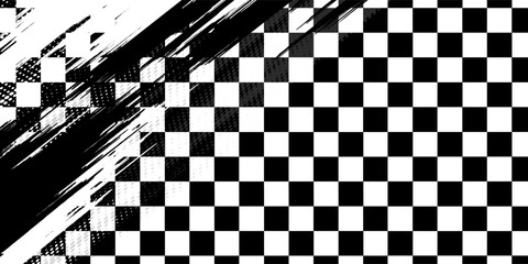 Race flag grunge background, car rally or motocross finish flag with vector checker pattern. Grunge race flag for car racing sport or bike speedway, motorsport